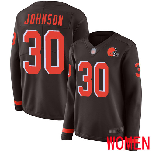 Cleveland Browns D Ernest Johnson Women Brown Limited Jersey 30 NFL Football Therma Long Sleeve